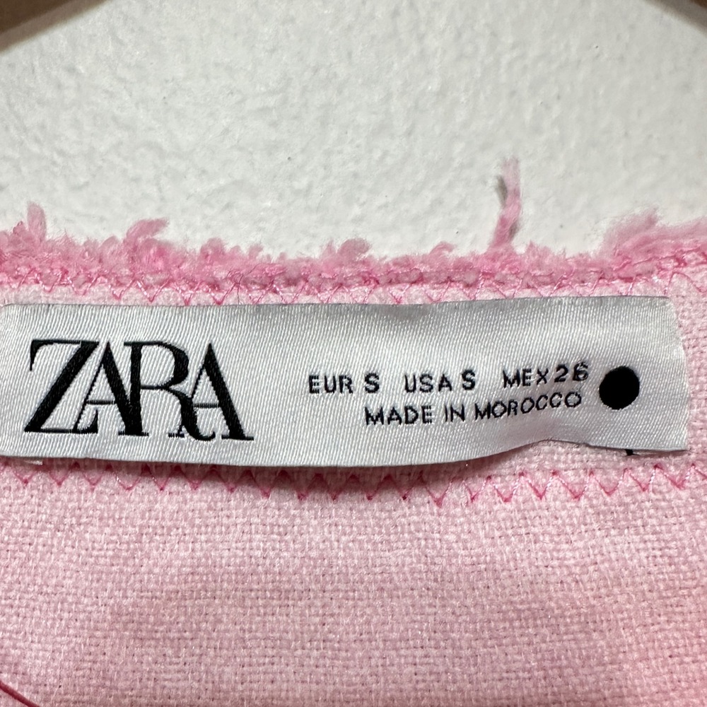 Zara Tweed Mini Dress Womens Small Pink Short Sleeve Blogger Fave Preppy‎ *Flaw - Picture 8 of 15